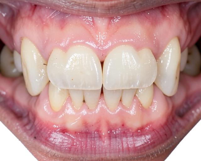 Close de dentes com desgaste causado pelo bruxismo